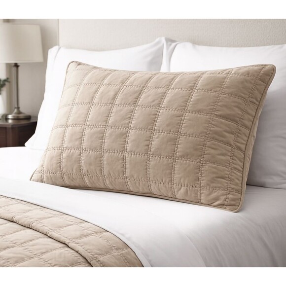 Brooks Brothers Single Pillowcase Pillow Cover Beige Square Theme 21x37 - Picture 1 of 5